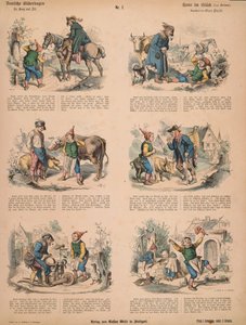 Hans nella fortuna (dopo i Fratelli Grimm), n.213 da Muenchener Bilderbogen pubblicato da Braun & Schneider, Monaco, 1880