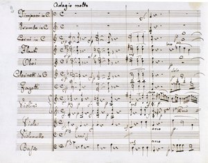 Pagina di spartito della Sinfonia n. 1 in Do maggiore del compositore tedesco Ludwig van Beethoven (1770-1827) (1799-1800) Milano Biblioteca del Conservatorio da Ludwig van Beethoven