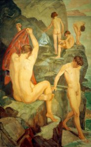 Bagnanti sulla roccia nera