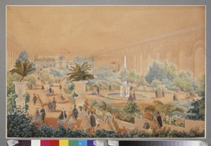 Esposizione di fiori al maneggio di Mosca. Opera di Luigi Premazzi (1814-1891), acquerello e gouache su carta da Luigi Premazzi