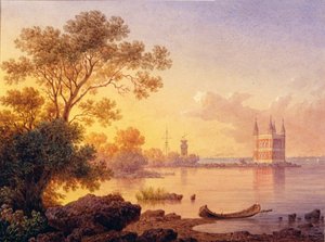 Veduta del padiglione rosa a Peterhof da Luigi Premazzi