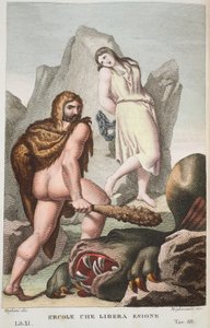 Ercole che libera Enione, Libro XI, illustrazione dalle Metamorfosi di Ovidio, Firenze, 1832 (incisione colorata a mano) da Luigi Ademollo