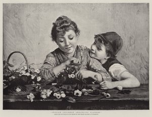 Bambini italiani che sistemano fiori da Luigi Bechi