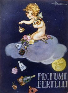 Pubblicità per i profumi Bertelli. Illustrazione di Brisi (Busi) da Luigi Busi