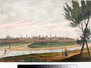 Veduta di una città murata, probabilmente Lucca in Toscana da Luigi Garibbo