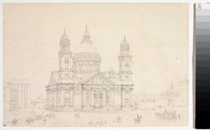 Veduta della Basilica di Santa Maria Assunta di Carignano a Genova (Disegno)