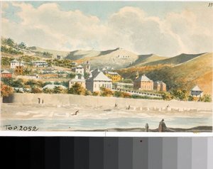 Veduta della collina di Marassi con il campanile della chiesa di Santa Margherita vicino a Genova