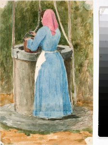 Donna del popolo che attinge acqua dal pozzo