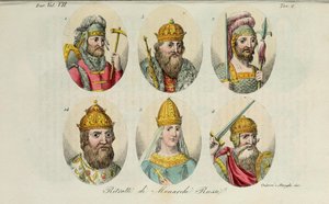 1. Rurik 2. Igor di Kiev 3. Olga 4. Sviatoslav 5. Vladimir il Grande 14. Ivan IV da Il costume antico di Giulio Ferrario da Luigi Giarrè