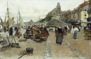 Mercato presso un porto da Luigi Loir
