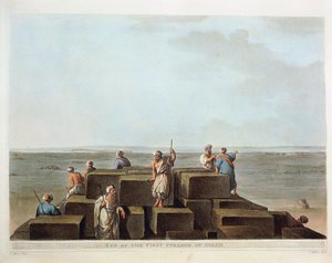 Egitto, Cima della prima piramide di Giza, incisione da "Vedute" di Luigi Mayer