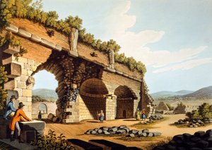 Turchia, Efeso, Visitatori europei al Tempio di Diana, di Luigi Mayer, incisione
