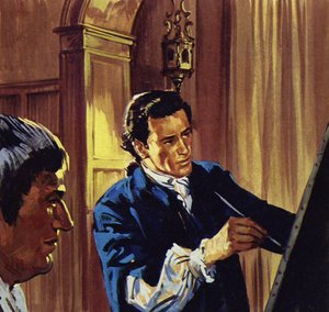 Gainsborough vive a Ipswich e si guadagna da vivere dipingendo ritratti (litografia a colori). da Luis Arcas Brauner
