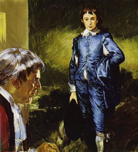 Gainsborough mentre dipinge il suo famoso ritratto Blue Boy (litografia a colori) da Luis Arcas Brauner