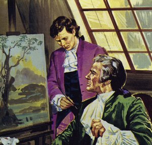 Gainsborough si è formato a St. Martin con Francis Hayman (litografia a colori)