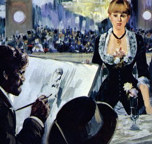Manet dipinge la ragazza dietro il bancone delle Folies-Bergere (litografia a colori) da Luis Arcas Brauner