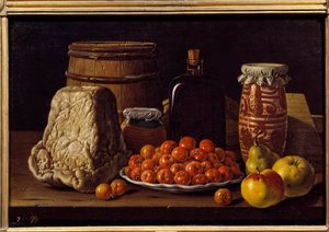 Formaggio, frutta e recipiente