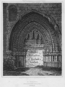 Ingresso Ovest alla Cappella di Holyrood, Edimburgo (incisione) da Luke (after) Clennell
