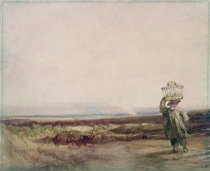 Un ragazzo che porta un cesto sulla testa, in un paesaggio di brughiera da Luke Clennell