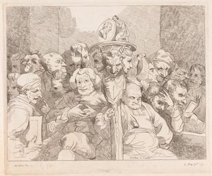 Personaggi letterari riuniti attorno al medaglione di Shakespeare da Lydia Bates