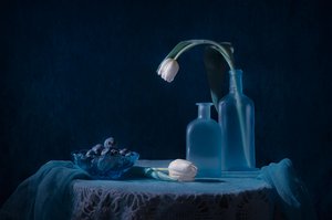 Elegante natura morta blu