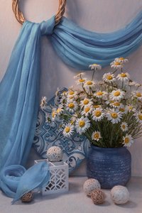 Natura morta con margherite blu fresche da Lydia Jacobs