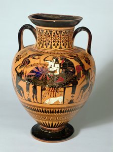 Anfora a figure nere raffigurante Dioniso e Arianna a banchetto, Greca, 530-520 a.C. da Lysippos