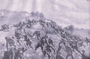 La riconquista di Szawle. Assalto alla cresta, da The Illustrated History of the World War 1914-1915 pub. da Union Berlagsefellfchaft da M. Barascudts