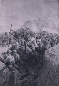 Attacco fallito degli italiani sulle alture di Doberdo, da La Storia Illustrata della Prima Guerra Mondiale 1914-1915 pub. da Union Berlagsefellfchaft da M. Barascudts