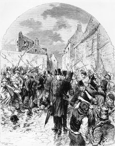 Rivolte in Irlanda - Un prete cattolico arrestato dalla polizia a Mullingar è salvato dal popolo, da Le Monde Illustré, 25 giugno 1881