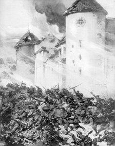 Battaglia tra francesi e tedeschi sotto le mura del castello di Mondement, Francia da M. H. W. Koekkok