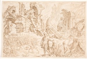 Akan e la sua famiglia vengono lapidati da Maarten van Heemskerck