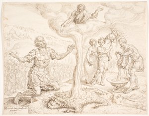 Gedeone in ginocchio in preghiera (La storia della rugiada e del vello di lana) da Maarten van Heemskerck