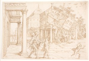 Sansone distrugge la casa con i filistei da Maarten van Heemskerck