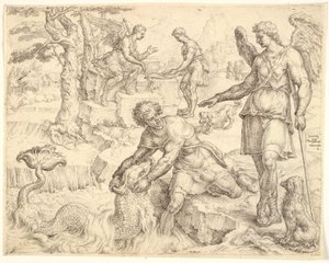 Tobia cattura il pesce nel fiume Tigri da Maarten van Heemskerck