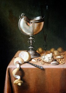 Natura Morta con una Coppa di Nautilus, un Limone Sbucciato e Noci da Maerten Boelema de Stomme