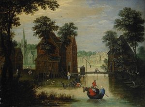 Paesaggio fluviale con la Fuga in Egitto, 1616