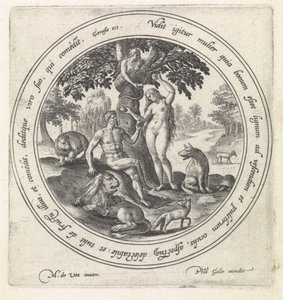 Eva offre ad Adamo il frutto proibito da Maerten de Vos