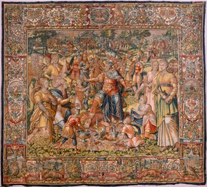 Museo Diocesano. Arazzo fiammingo. Bruxelles. Atelier François Geubels. Serie Storia di Gedeone. Gli israeliti consegnano a Gedeone la loro parte del bottino. Seta e lana. Lascito del Vescovo da Maerten van Heemskerck