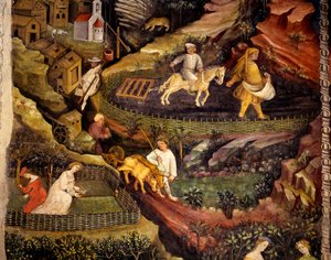 Lavoro nei campi, dettaglio dal Mese di Ottobre, Ciclo dei Mesi da Maestro (attr. to) Venceslao