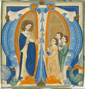 Cristo benedice tre giovani, iniziale M di un graduale da Maestro Daddesco