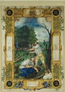 Pagina del calendario per novembre, abbattimento degli alberi, da un libro d