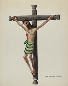 Cristo, Scolpito e Dipinto, su Croce di Legno Nero