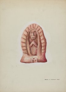 Piccola statua di Guadalupe scolpita nella pietra, c. 1937 da Majel G. Claflin