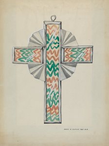Croce di latta e vetro dipinto, c. 1937 da Majel G. Claflin