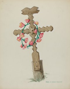 Croce di legno usata come lapide fatta a mano, c. 1937