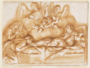 Progetto per un dipinto monocromo, Chiesa di Corpus Domini, Bologna, Italia, Morte di Santa Caterina Vigri da Marc Antonio Franceschini