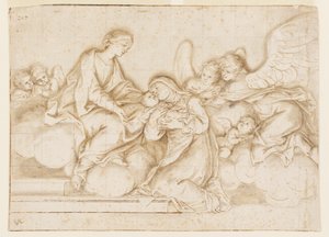 Progetto per un Dipinto Monocromo, Chiesa del Corpus Domini, Bologna, Italia, Santa Caterina Vigri Riceve il Bambino dalla Vergine da Marc Antonio Franceschini