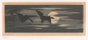 Tre anatre che volano al tramonto da Marc Henry Meunier (attributed to)