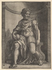 Imperatore romano seduto in una nicchia con globo e scettro, ca. 1500-1534 da Marcantonio Raimondi